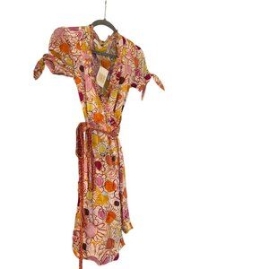 NWT Ebene by Patrick Assuline 100% Silk Embellished Floral Wrap Dress Size 2
